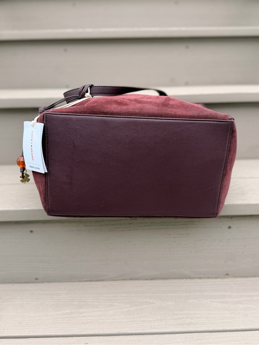 NWT Lucky Brand Burgundy Suede Leather Boho Tote Bag - Picture 8 of 15